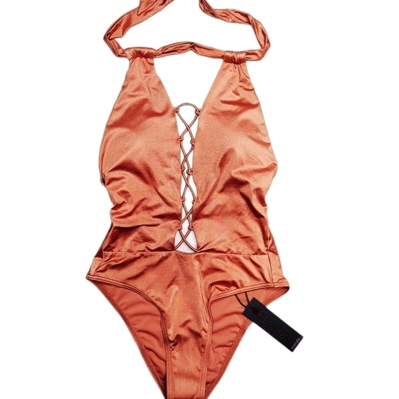 Cikada Halter Crisscross One Piece Swimsuit Size 4 - Picture 3 of 9